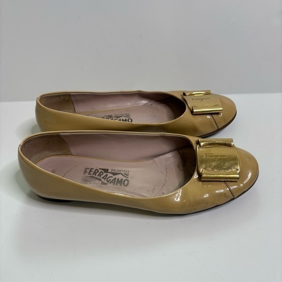 Salvatore Ferragamo Shoes - Salvatore Ferragamo Gold Flats with Bow